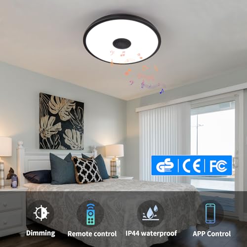 Black Smart Waterproof LED Flush Mount Ceiling Light Fixture