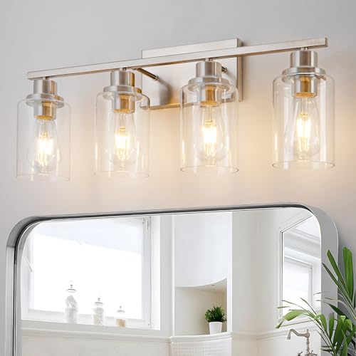 4 Light Bathroom Light Fixtures Brushed Nickel Vanity Light Over Mirror Modern Farmhouse Wall Lighting Sconces Wall Lamp for Bathroom