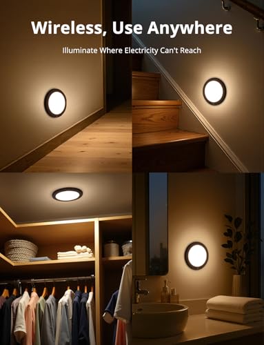 2 Pack Black Operated Battery Powered Motion Sensor Ceiling Lights Wireless (2 Count)