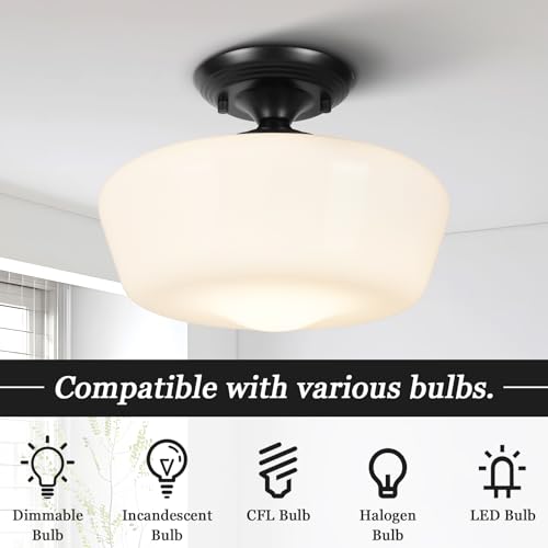 Schoolhouse Style Semi Flush Mount Ceiling Light with Dimmable Bulb Remote Control