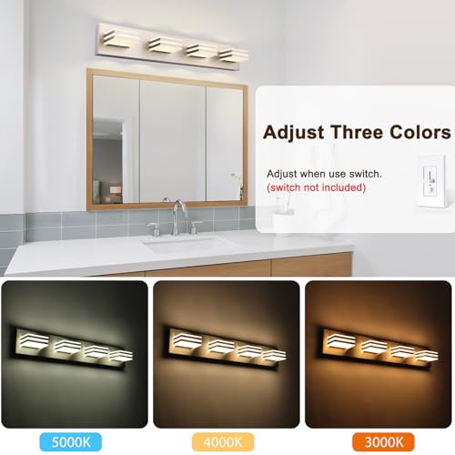 4 Light LED Brushed Nickel Vanity Lights for Bathroom Light Fixtures Adjust 3 Colors Modern Bath Lighing Over Mirror LED Vanity Light 27inch (3 Count)