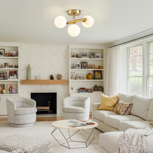 3 Light Semi Flush Mount Ceiling Light Frosted Globe (3 Count)