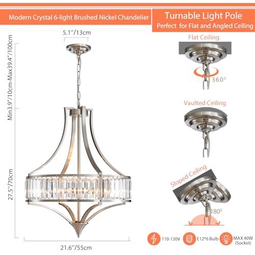 21.6" Brushed Nickel Chandeliers for Dining Room (6 Count)