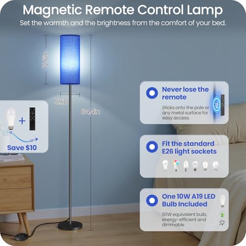 Dimmable Blue Floor Lamp for Living Room with Remote and Foot Switch