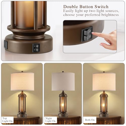 Set of 2 Farmhouse Table Lamps with 2 USB C+A Ports (2 Count)