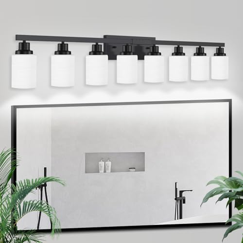 8 Light Bathroom Light Fixtures Over Mirror Black Vanity Light 52in (8 Count)