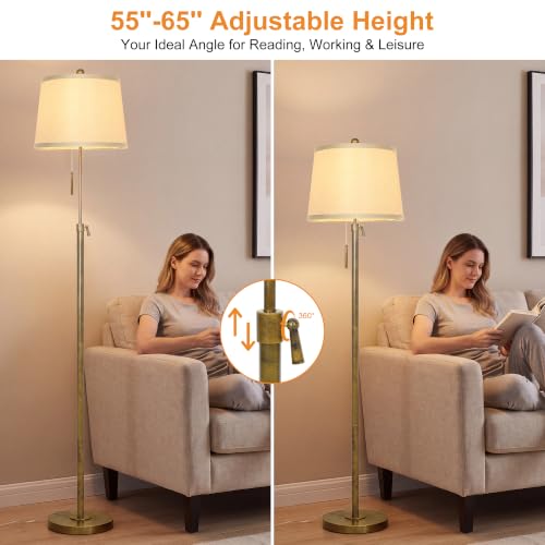 Antique Bronze Floor Lamp Adjustable Height 55 to 65" Tall 3 Brightness Way