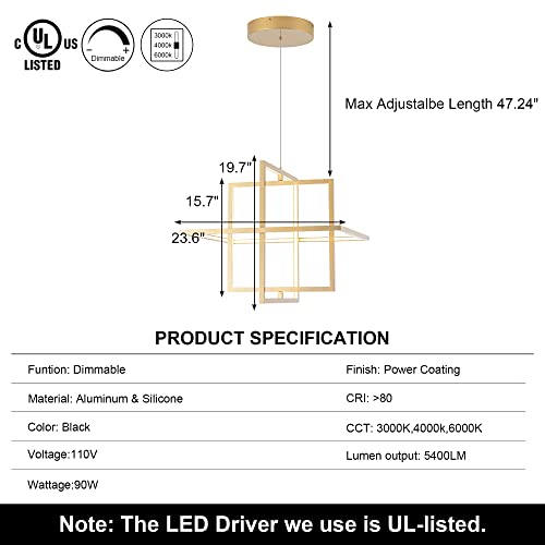 Modern Gold LED Square Hanging Pendant Chandelier