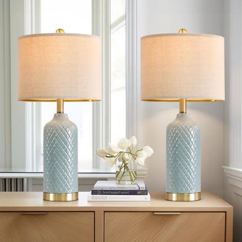 24.25" Modern Ceramic Blue Table Lamps Set of 2 for Living Room Bedroom (2 Count)