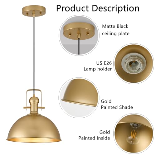 12 Inch Gold Modern Pendant Lights for Kitchen Island 3 Pack (3 Count)