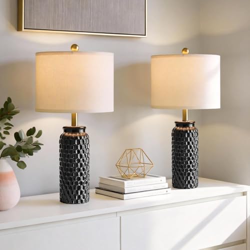 24" Modern Ceramic Black Bedside Lamp Set of 2 Table Lamp for Bedroom Decor Farmhouse Table Lamp for Living Room Office Dorm (2 Count)