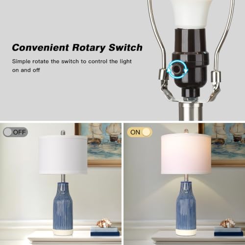 24.5" Blue Ceramic Table Lamps Set of 2 for Bedroom (2 Count)