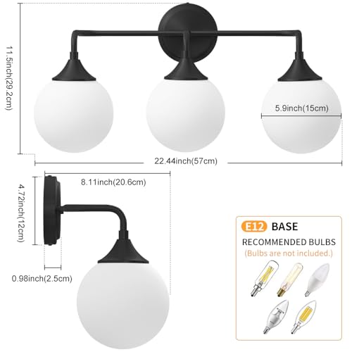Black Bathroom Light Fixtures Over Mirror Vanity 3 (3 Count)