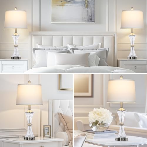 Crystal Glass Table Lamp Set of 2 With USB C+A Ports & AC Outlet (2 Count)