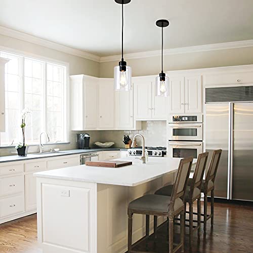 Modern Black Farmhouse Clear Glass Cylinder Pendant Light Fixture