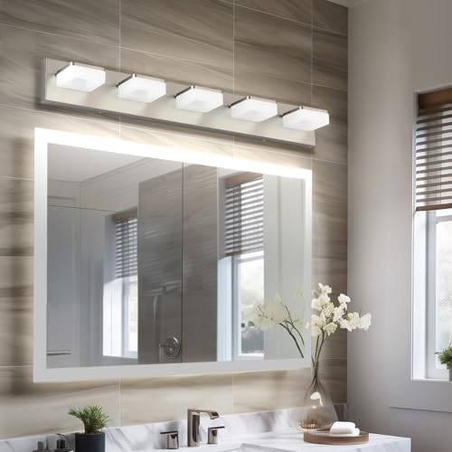 Brushed Nickel Vanity Lights for Bathroom 5 Light Vanity Lighting Fixtures for Mirror 32" Adjustable 5500K Modern LED Vanity Light Over Mirror