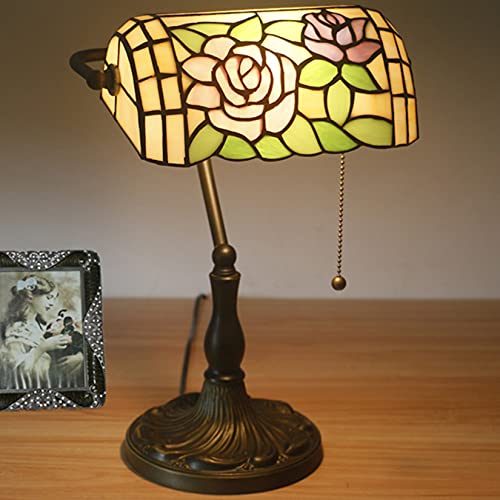 Tiffany Style Bankers Table Lamp Stained Glass Piano Desk Lamp Vintage Bedroom Bedside Lamp for Study