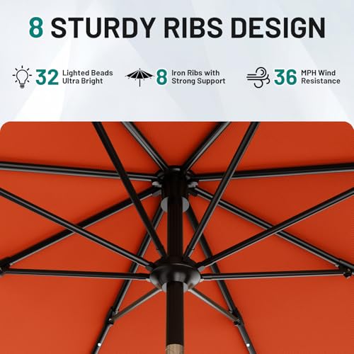 9FT Patio Umbrella with Solar Lights