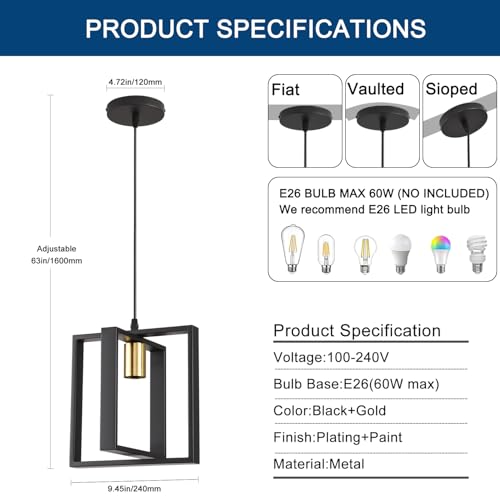Set of 3 Rotatable Metal Frame Kitchen Island Pendant Lights (3 Count)