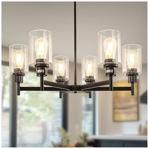 6 Light Black Chandelier for Dining Room Light Fixture
