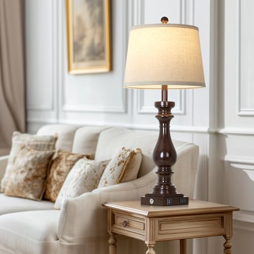 29" Tall Vintage Table Lamps Set of 2 (Dark Brown)