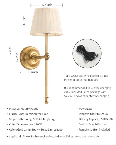 Gold Cordless Wall Sconces Set of 2 (2 Count)