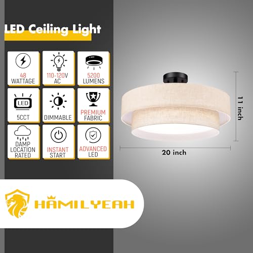 20 Inch Semi Flush Mount Round Ceiling Light Fixture