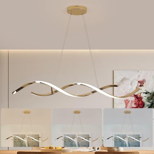 Gold Dimmable LED Chandelier Over Dining Table