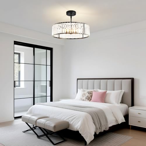 Modern Black Crystal Semi Flush Mount Ceiling Light Fixtures 16 in (Black / 16 in)
