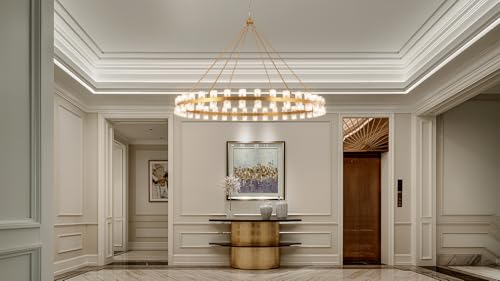 70 Inch Gold Wagon Wheel Chandelier with Crystal Shade
