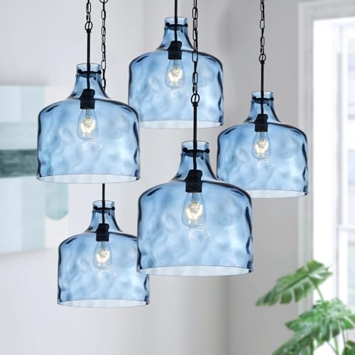 16" Farmhouse Blue Hammered Glass Pendant Light