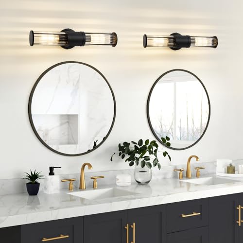 Hardwired Black Bathroom Vanity Light Glass Rod Wall Sconce