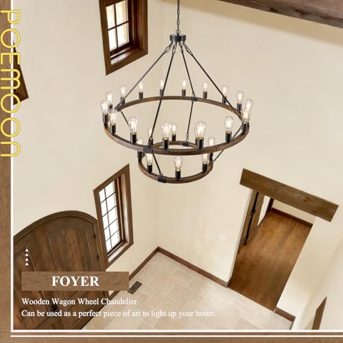Oak Wooden Wagon Wheel Chandelier 24