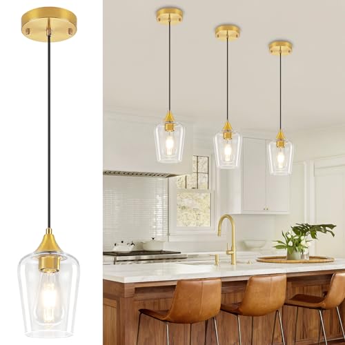 3 Pack Brushed Gold Pendant Lights Over Island Kitchen Light Fixtures (3 Count)
