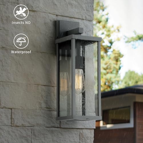 18" Classic Outdoor Wall Sconce 1 Light in Matte Gray Rectangular Metal Frame and Clear Glass Shade Waterproof Porch Light Patio Light Pack of 2 (2 Count)