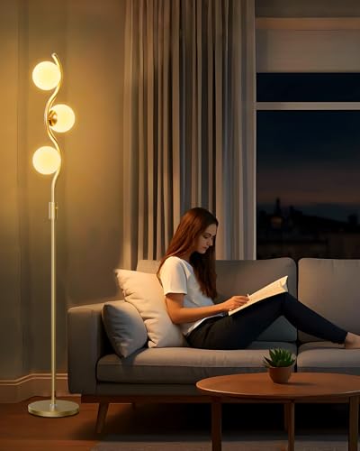 60IN Dimmable Gold Globe Floor Lamp (3 Count)