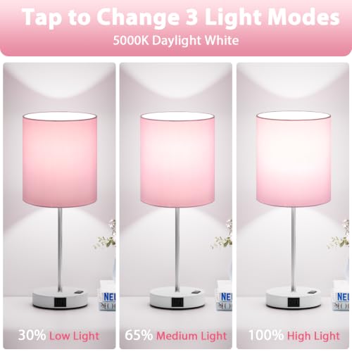 Pink White Touch Lamps for Nightstand Set of 2 (2 Count)