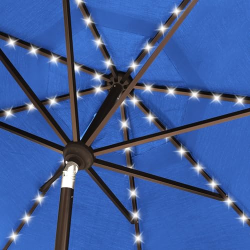 USA 10-Year-Non-Fading 10ft Market Patio Umbrella, Commercial Grade Table Sun Umbrella with 80 Solar LED Lights, Crank Open, Windproof & UPF 50+ UV Protection for Garden, Deck, Pool, Backyard, Royal Blue