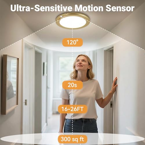 Gold Wireless Closet Lights Motion Sensor Rechargeable Ceiling Light Indoor