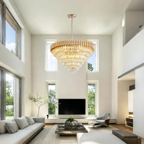 Modern Crystal Chandelier 7 Tiers Gold 35" Round 18 (19 Count)