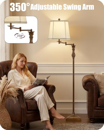 62" Floor Lamp for Living Room with 350°Adjustable Swing Arm (Brown)