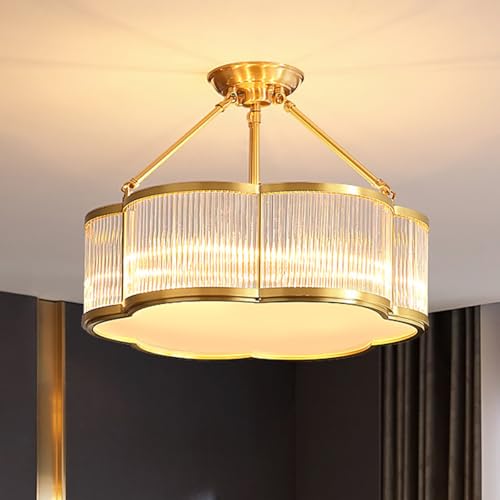 24 in Large Semi Flush Brass Chandelier for Living Room Bedroom