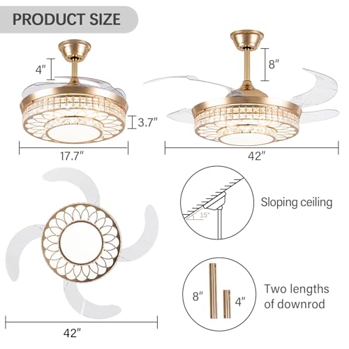 42" Retractable Ceiling Fans with Lights