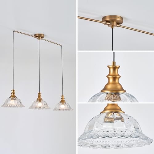 Vintage 3 Light Pendant Light Fixtures Modern Glass Hanging Lights with Adjustable Cord for Kitchen Island Dining Room Living Room Hallway (3 Count)