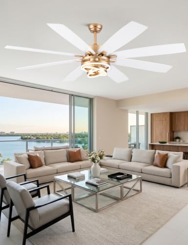 72'' Large Modern White and Gold Ceiling Fans with Lights