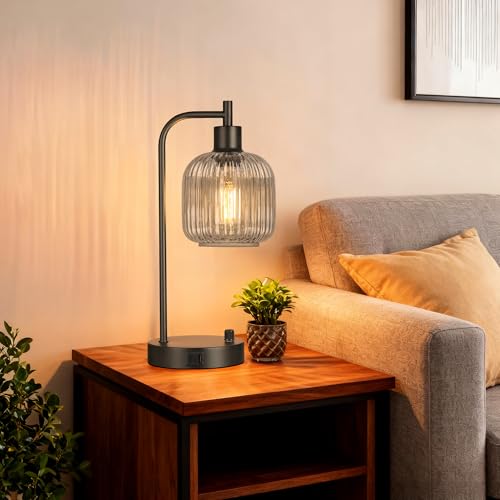 Grey Glass Table Lamps Set of 2