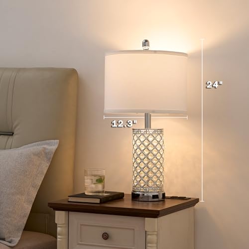 24in Crystal Table Lamp Bedroom Lamps for Night Stand Bedside