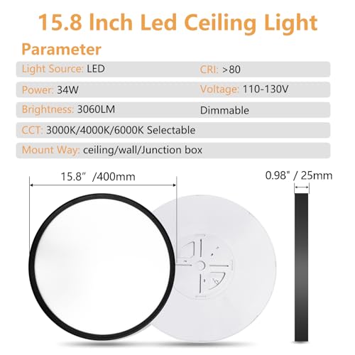 Dimmable 15.8 Inch Led Ceiling Light Flush Mount (6 Count)