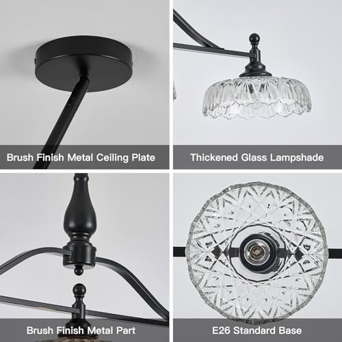 Chandeliers Pendant Light Fixture Modern Pendant Lighting Fixtures 3 Lights Chandelier Matte Black Kitchen Glass Hanging Lamp for Island Dining Room Living Room