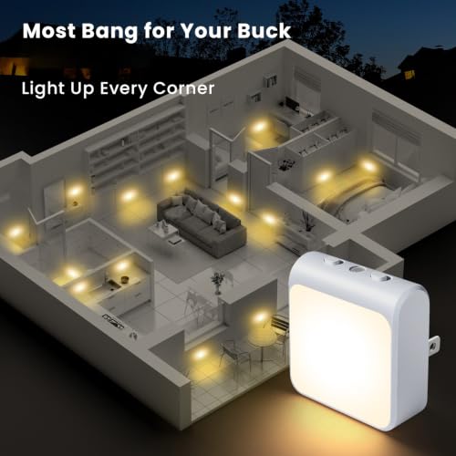 4 Pack Dimmable LED Night Lights Plug into Wall with Dusk to Dawn Sensor (4 Count)